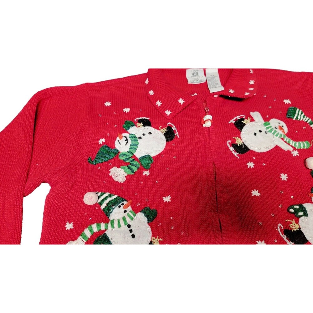 Tiara Christmas Cardigan Zippered Beaded Sweater Holiday Snowmen Size 18.5 - Picture 4 of 16